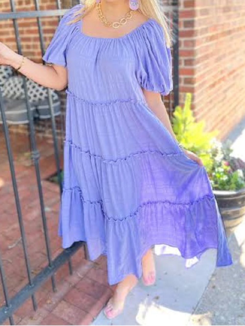 Altar’d State Medium Lavender Tiered Midi Dress Bohemian Cottagecore